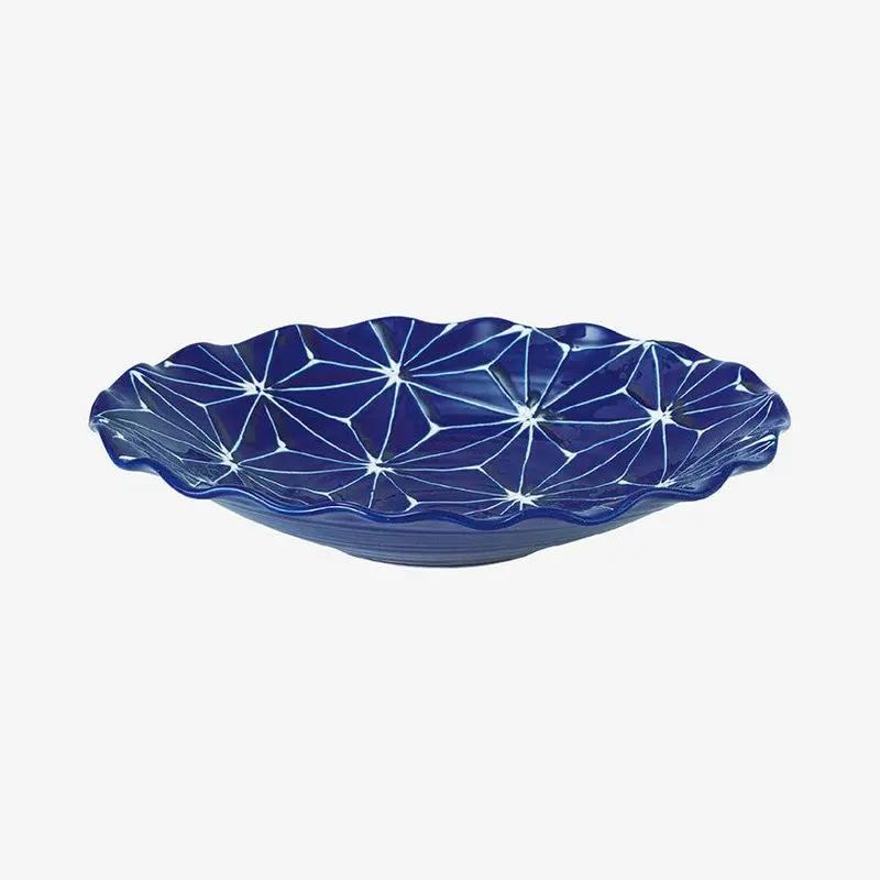 Lapis Lazuli Wave Platter – Asanoha Pattern | Artisan Hasami Ceramics | Saikai Toki 1