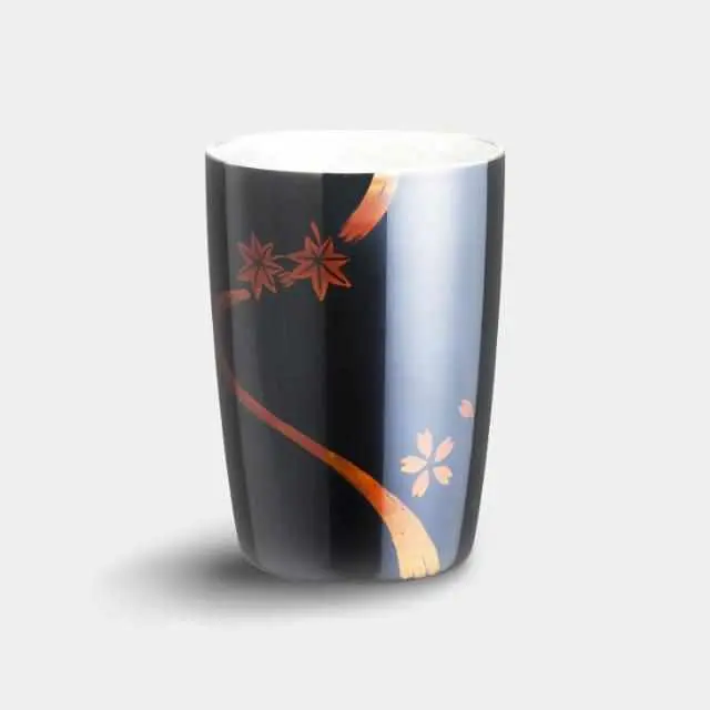 Large Echizen-Finish Sandalwood Mug – Spring & Autumn Black Design 1