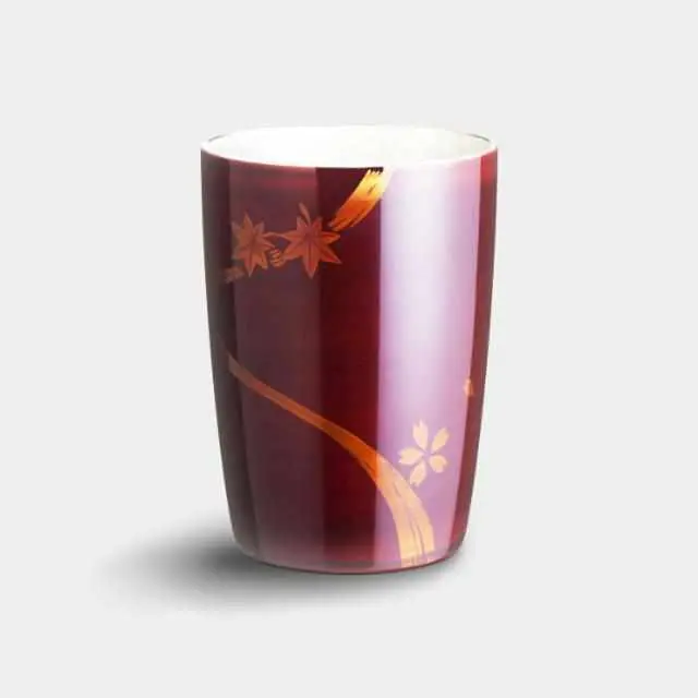 Large Echizen-Finish Sandalwood Mug – Spring & Autumn Red Design 1