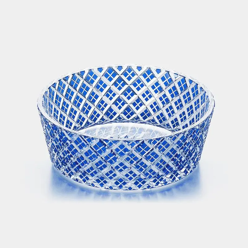 Large Layered Bamboo Fence Bowl In Cobalt Blue | Edo Kiriko Crystal 1