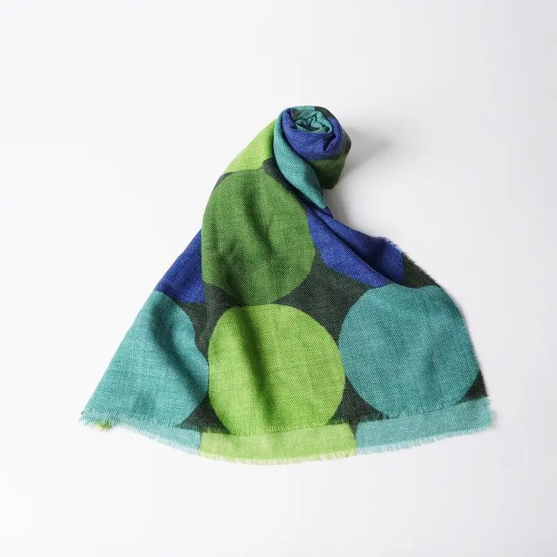 Large Polka Dot Scarf – Black, Green & Blue Palette | Kyoto Yuzen Dyeing 1