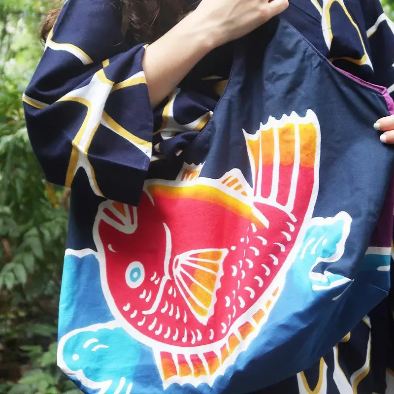 Large Tsutugaki-Dyed Eco Bag Featuring Sea Bream Motif – Matsuda 1