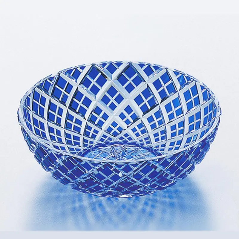 Layered Bamboo Fence Bowl In Blue – Functional Edo Kiriko Tableware 1