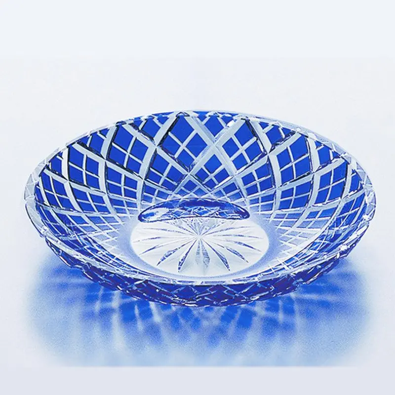 Layered Bamboo Fence Small Dish – Blue-Tinted Edo Kiriko Crystal 1