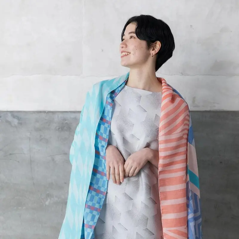 Layered Blue Jacquard Scarf – Banjū-Orī Textile Art By Pols (Blue 1) 1