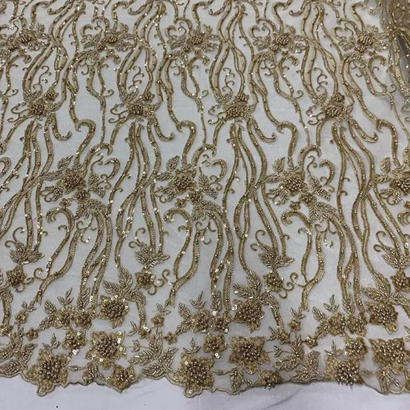 Light Gold Beaded Embroidered Fashion Fabric 1