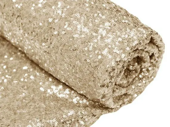 Light Gold Glamour Stretch Sequin Fabric – Premium Table Decoration Yardage 1