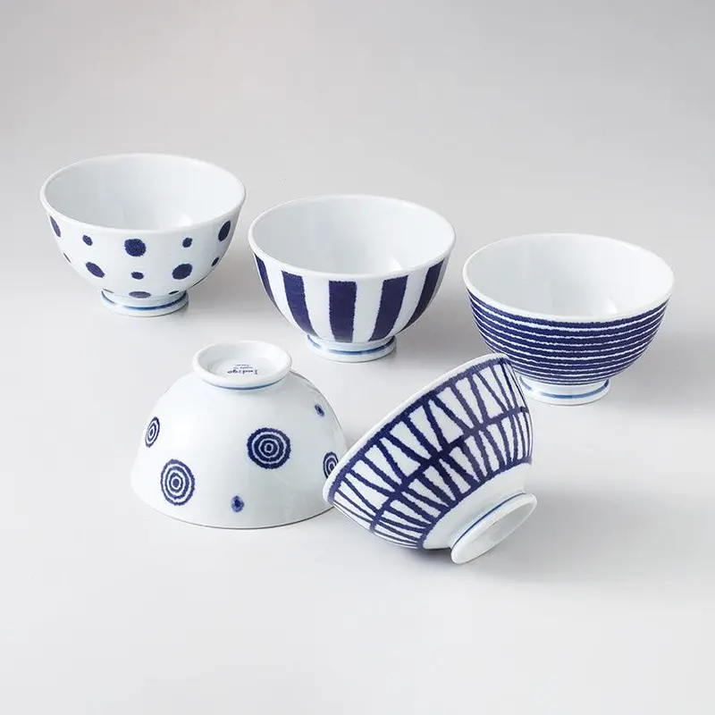 Lightweight Indigo Rice Bowl Set (5 Pcs) – Hand-Thrown Hasami Stoneware By Saikai Toki 1