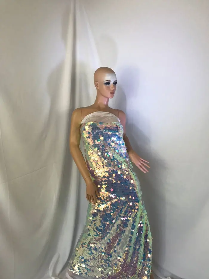 Lilac Holographic Dot Sequin Mesh – Transparent Stretch Fabric By The Yard 1
