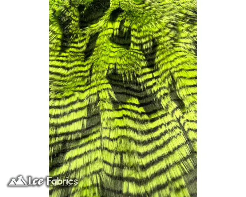 Lime Green Feathered Faux Fur – Vibrant Long-Pile Bird-Texture Fabric 1
