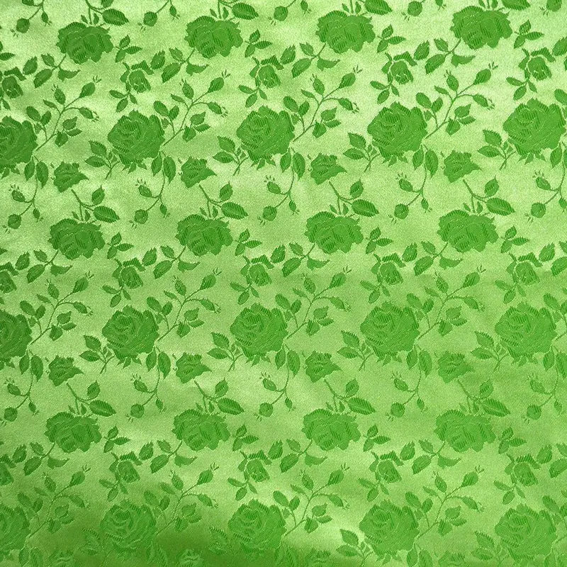 Lime Green Floral Brocade Jacquard Satin Fabric 1