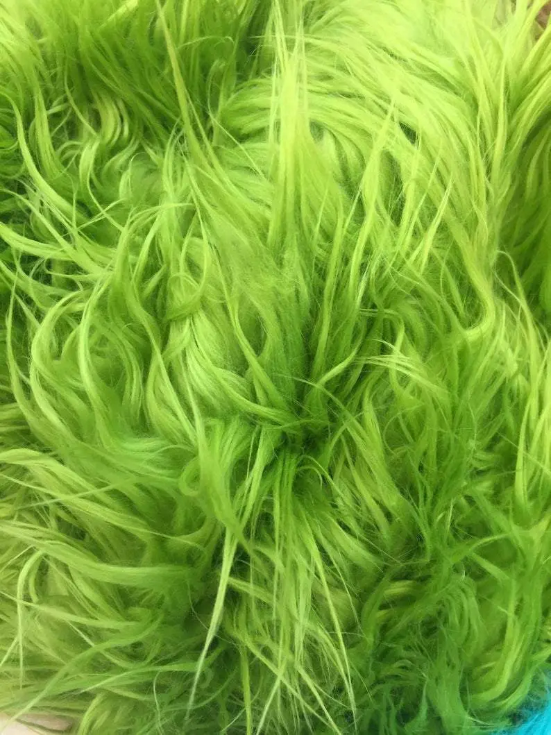 Lime Green Solid Long-Pile Mongolian Faux Fur Fabric – Yardage For Coats, Blankets & Home Decor 1