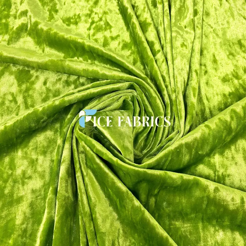 Lime Green Stretch Crushed Velvet Fabric By The Roll 1