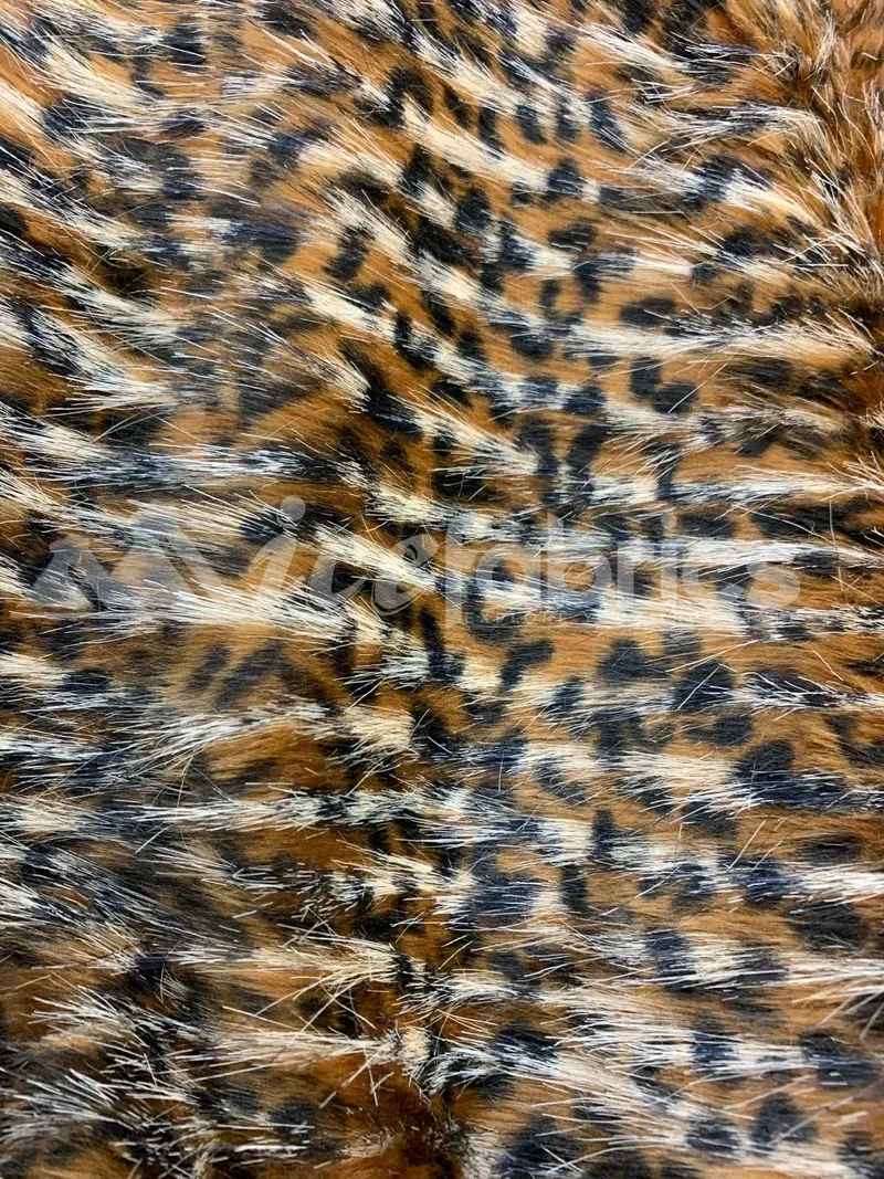 Luxury Gold Leopard Faux Fur Fabric – Long-Pile Yardage 1