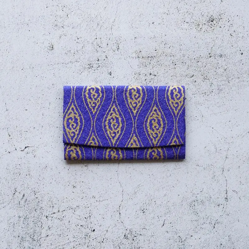Luxury Silk Obi Card Holder – Gold Leaf Tatewaku Pattern, Kyoto Yuzen Dyed 1
