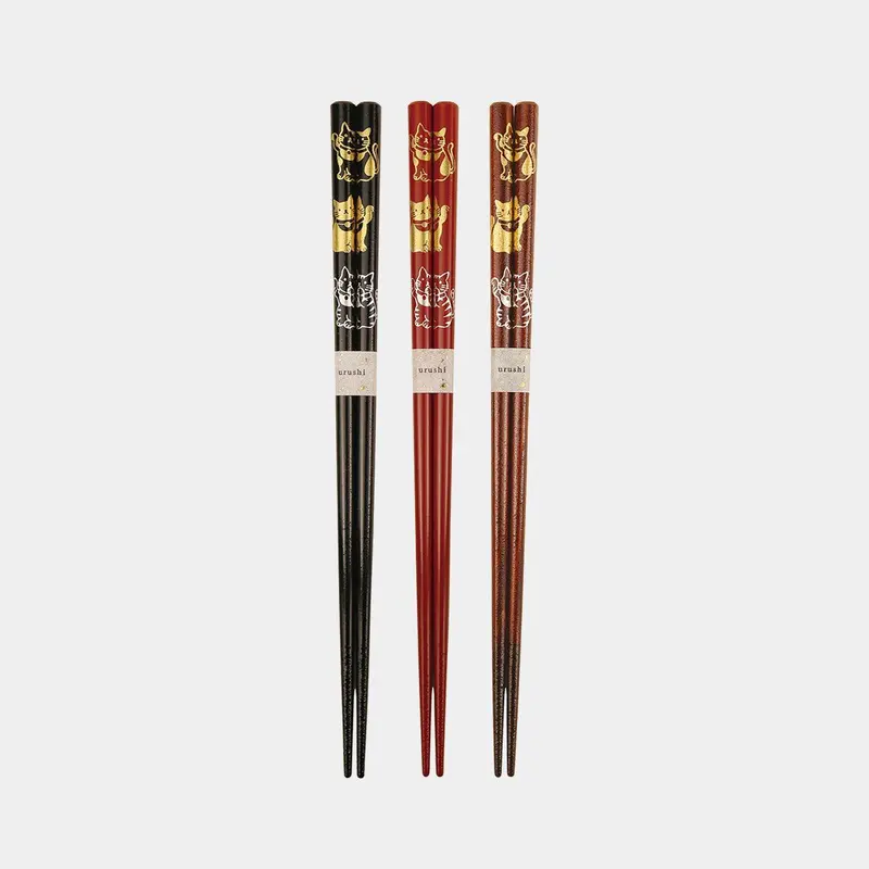 Maneki-Neko Lucky Cat Lacquered Chopsticks – Noto Hiba Wood Collectible Set 1