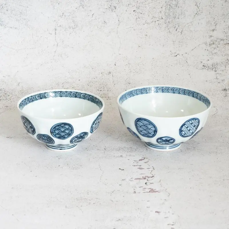 Maru-Mon Rice Bowl Duo – Traditional Japanese Ceramic Pair | Mikawachi Ware 1