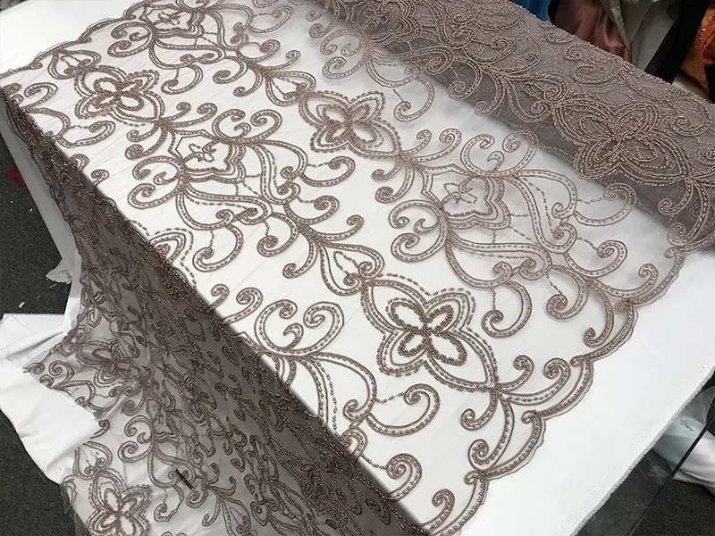 Mauve Embroidered Beaded Mesh Lace For Wedding Dresses And Accents 1