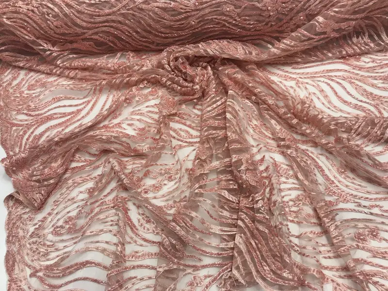 Mauve French Veil Lace With Beading And Sequin Detailing 1