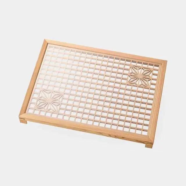 Medium Kumiko Tray With Hemp Leaf Design | Handcrafted Japanese Serving Piece 1