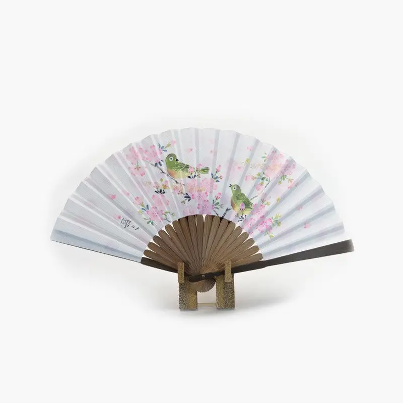 Mejiro Bird Hand Fan – Limited-Edition Kagayuzen Painted Uchiwa By Kenzo Makino 1