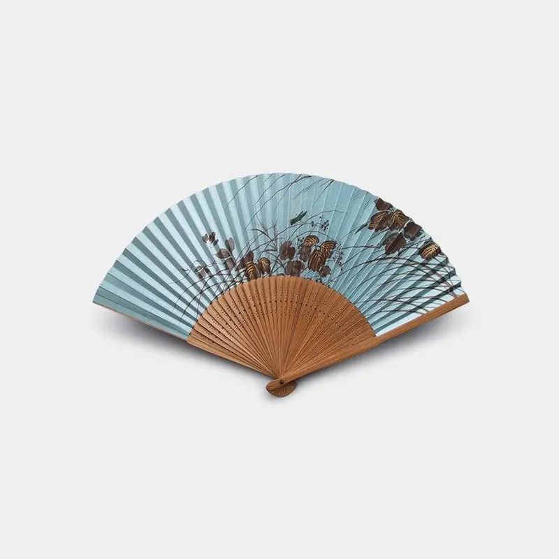 Men’S Nagoya Fan Featuring Blue Insect Motif – Comes With Coordinated Pouch By Suehirodo 1