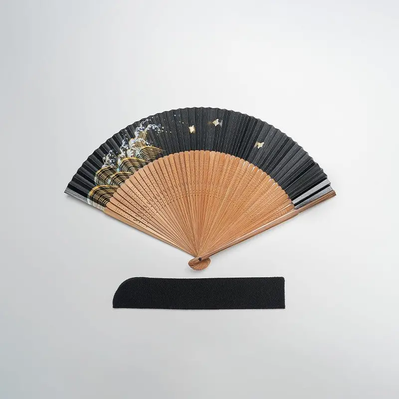 Men’S Shibuhiki Chidori Black Folding Fan – Traditional Nagoya Craft 1
