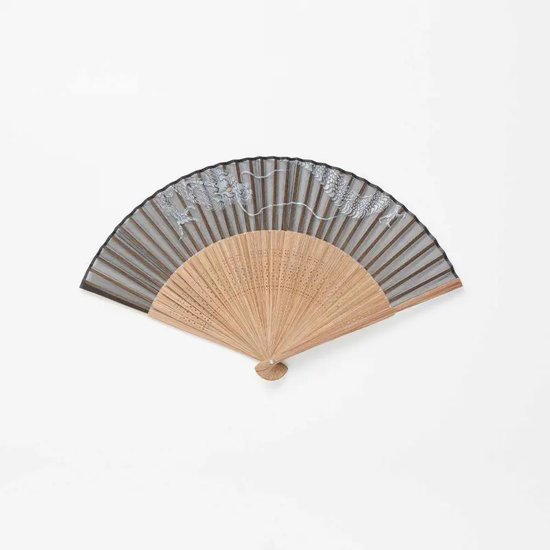 Men'S Silk Hand Fan – Intense Dragon Gaze Motif, Kyoto-Made | Ohnishi Tsune Shoten 1