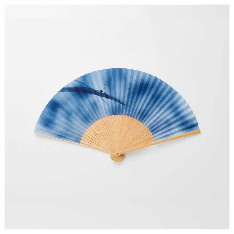 Men’S Traditional Kyoto Paper Fan – Waterside Dragonfly Design By Ohnishi Tsune Shoten 1