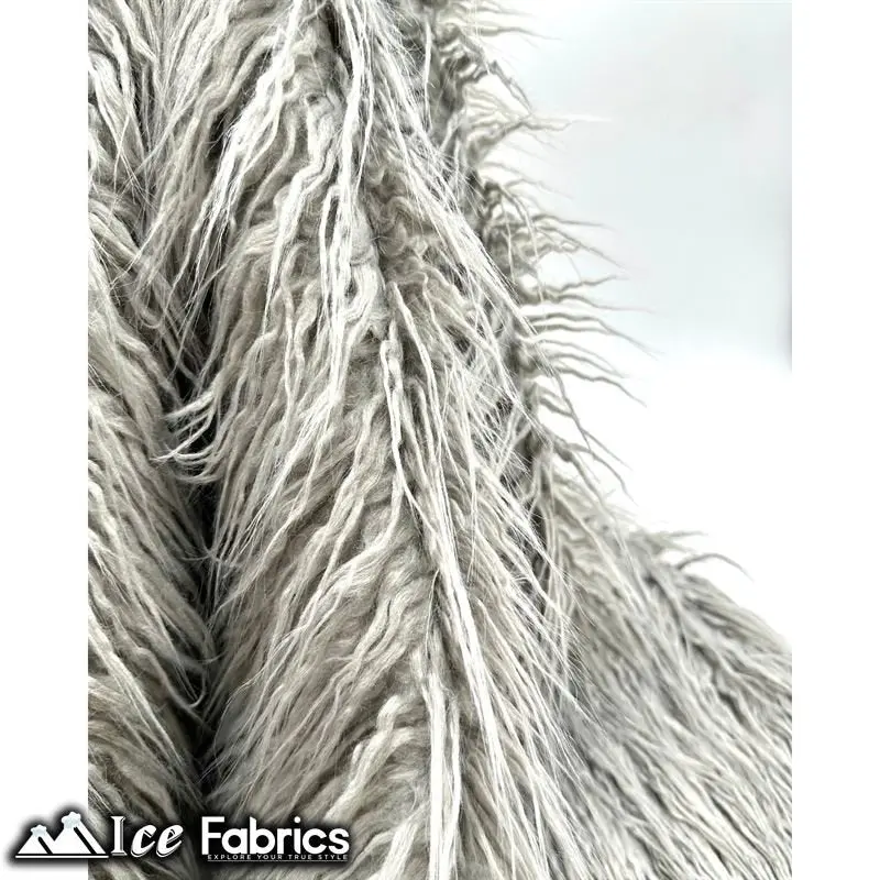 Metallic Silver Mongolian Faux Fur Fabric – Yeti Luxe Reflective Finish 1