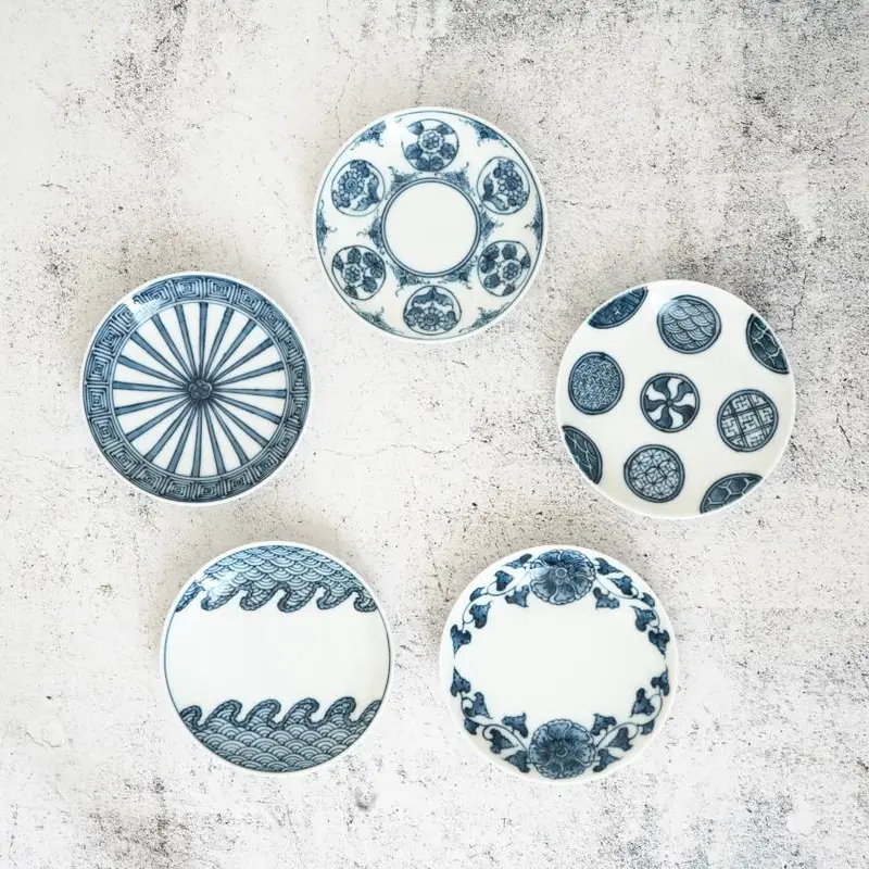 Mikawachi Ware Small Dish Set – Five Round And Flat Ceramic Plates | Hiradoshouzan Collection 1