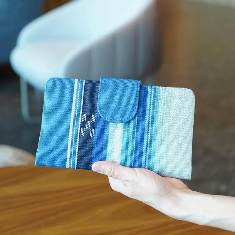 Minami-Kaze Card Case In Blue – Traditional Yaeyama Minsah Fold-Over Organizer By Azamiya 1