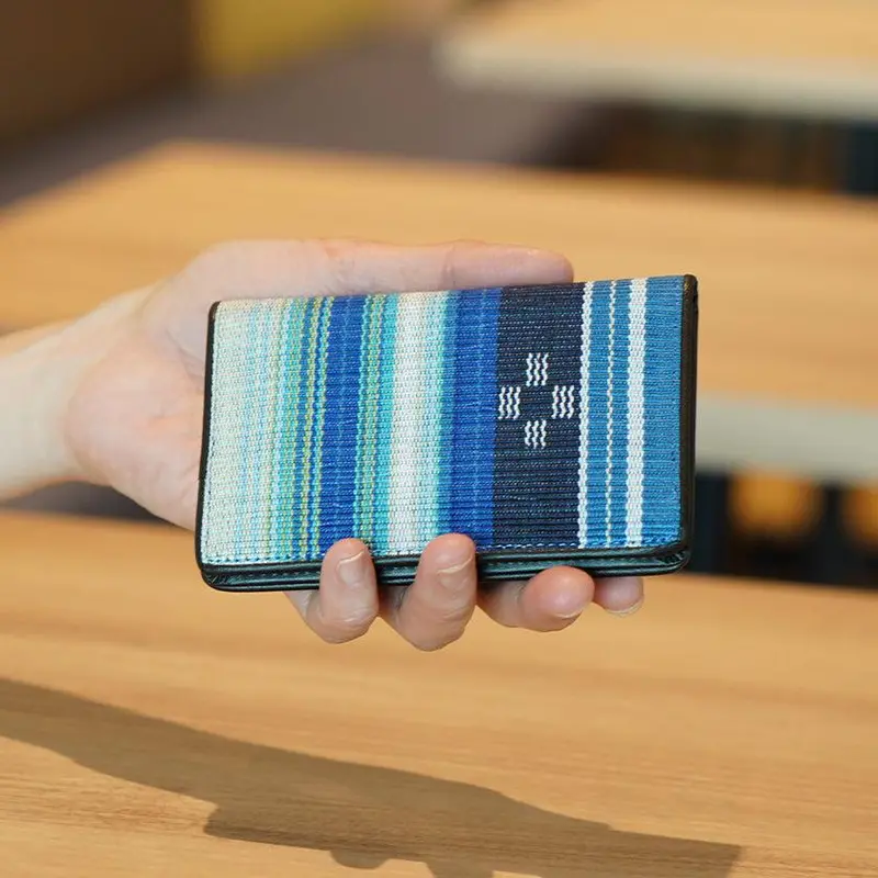 Minamikaze Card Holder In Blue – Handwoven Yaeyama Minsah Slim Wallet By Azamiya 1