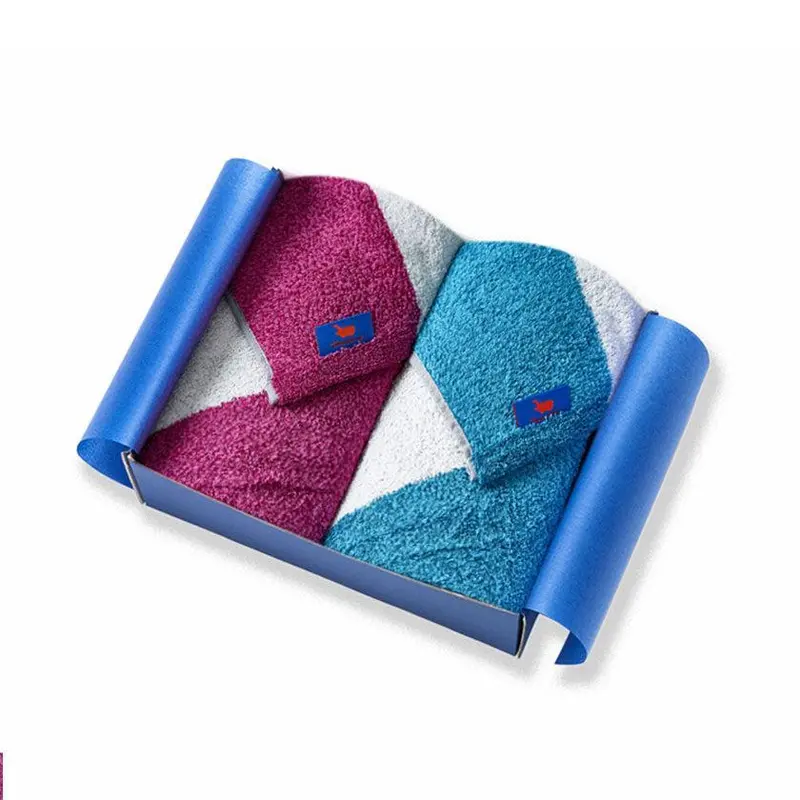 Mini Bath Towel Duo: White/Caribbean Blue & White/Cassis – Ultra-Soft Organic Cotton 1