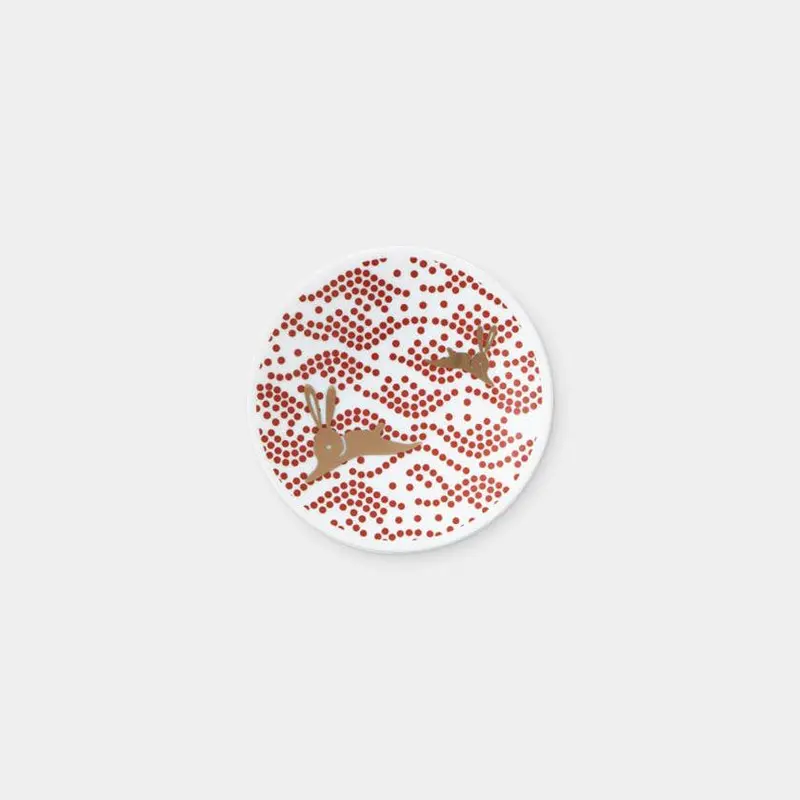 Mini Mino Ware Serving Plate Featuring Rabbit Amidst Waves In Red-Gold Luster | Marumo Takagi 1