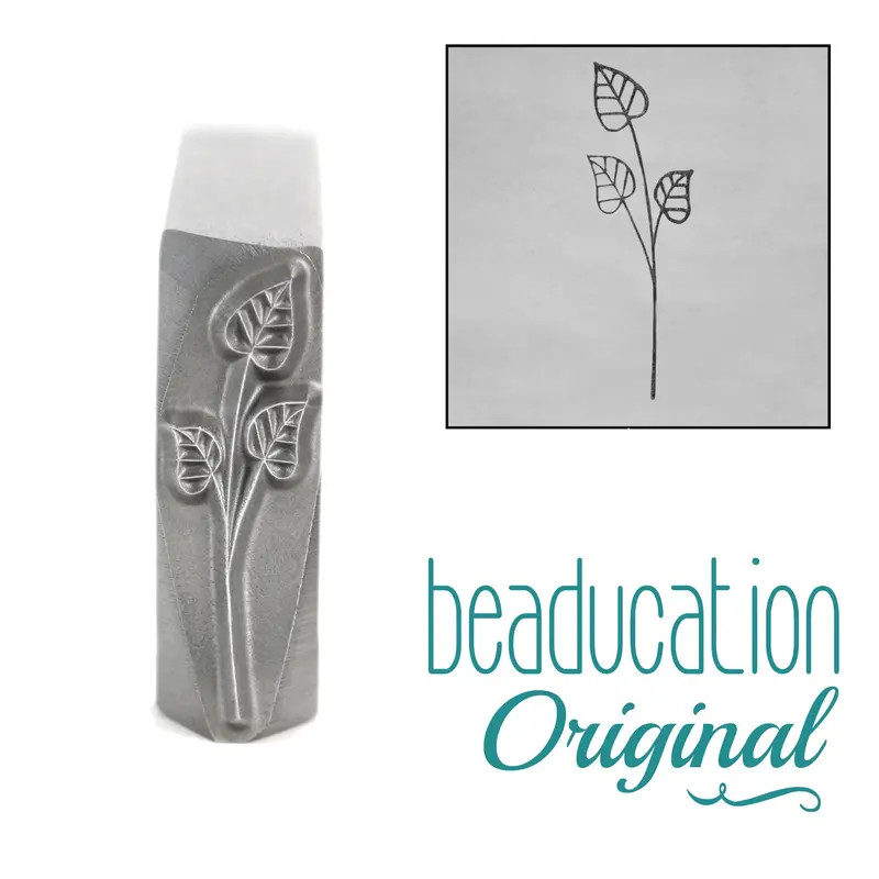 Minimalist Stem With Three Leaves Metal Stamp, 17Mm – Beaducation Original 1