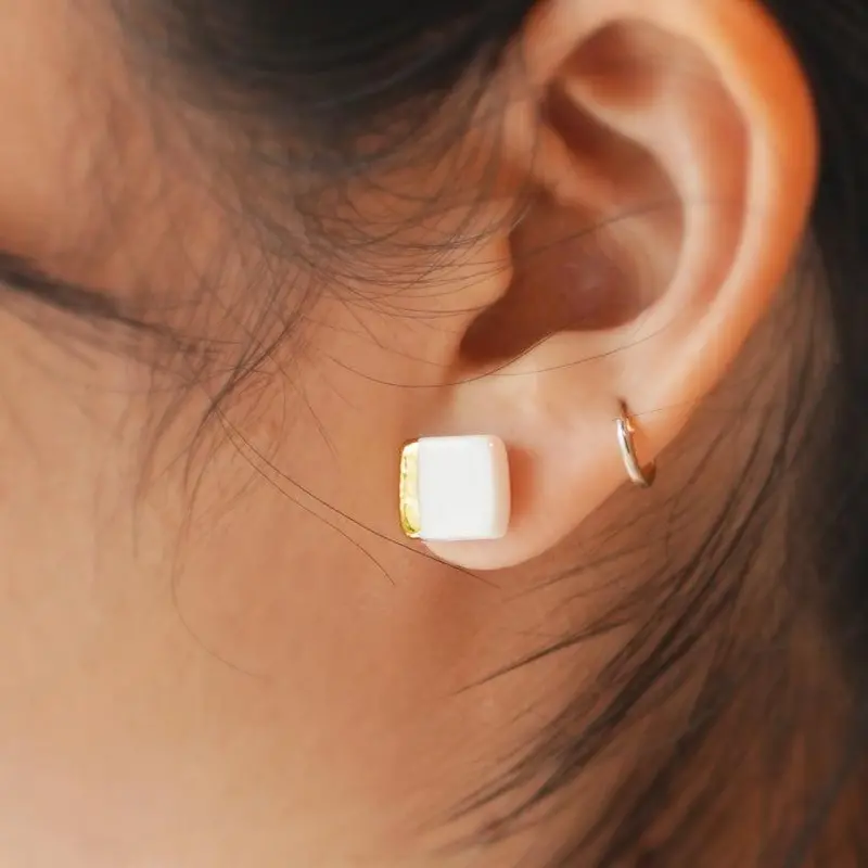 Minimalist White Porcelain Square Stud Earrings (Small) | Imari-Arita Ware | 6.Kiln 1