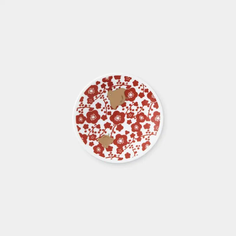 Mino Ceramic Small Plate Decorated With Red-Gold Plum Blossoms And Plovers | Marumo Takagi 1