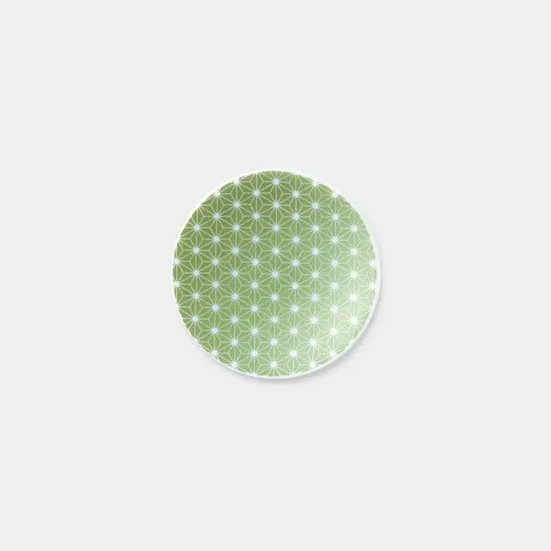 Mino Ware Small Dish: Green Luster Hemp Leaf Pattern | Marumo Takagi 1