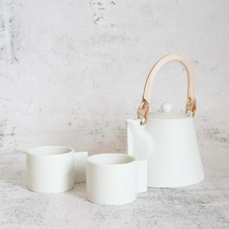 Mino Ware Tea Set: Teapot & Two Cups – Voyage Blanc Neige By Yamatsu 1