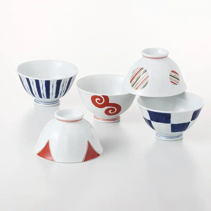 Modern Somenishiki Rice Bowl Set Of 5 – Hasami Yaki Stoneware By Saikai Toki 1