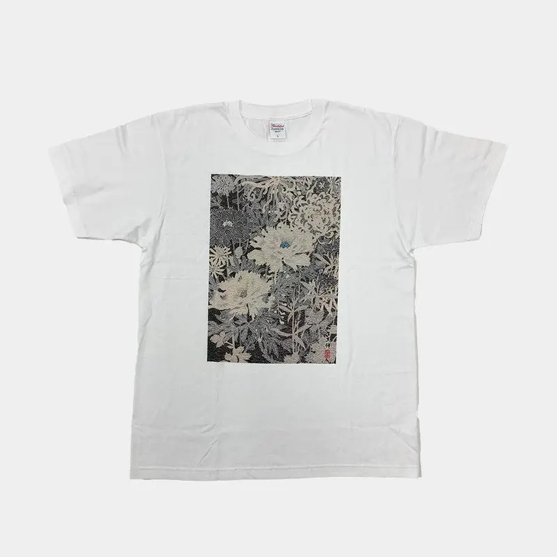 Monochrome Floral T-Shirt – Minimalist Kaga Yuzen Artwear 1