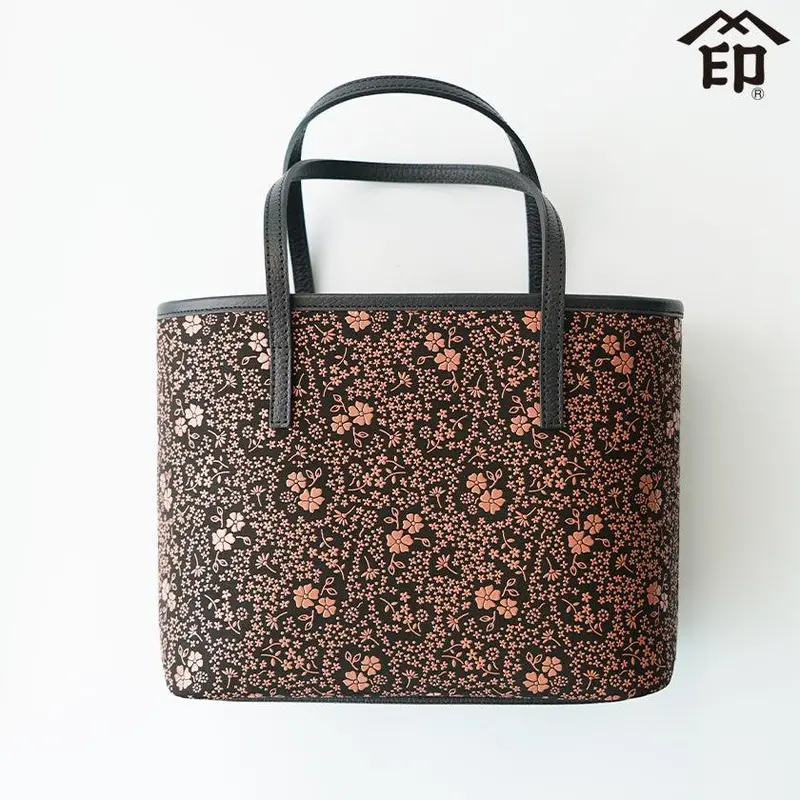 Morning Glory Tote Bag In Black With Pink Lacquer Detailing | Authentic Koushu Inden Deerhide Design 1