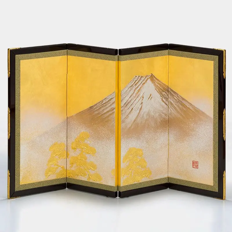 Mt. Fuji Four-Panel Folding Screen – Gold Leaf Room Divider By Hakuichi 1