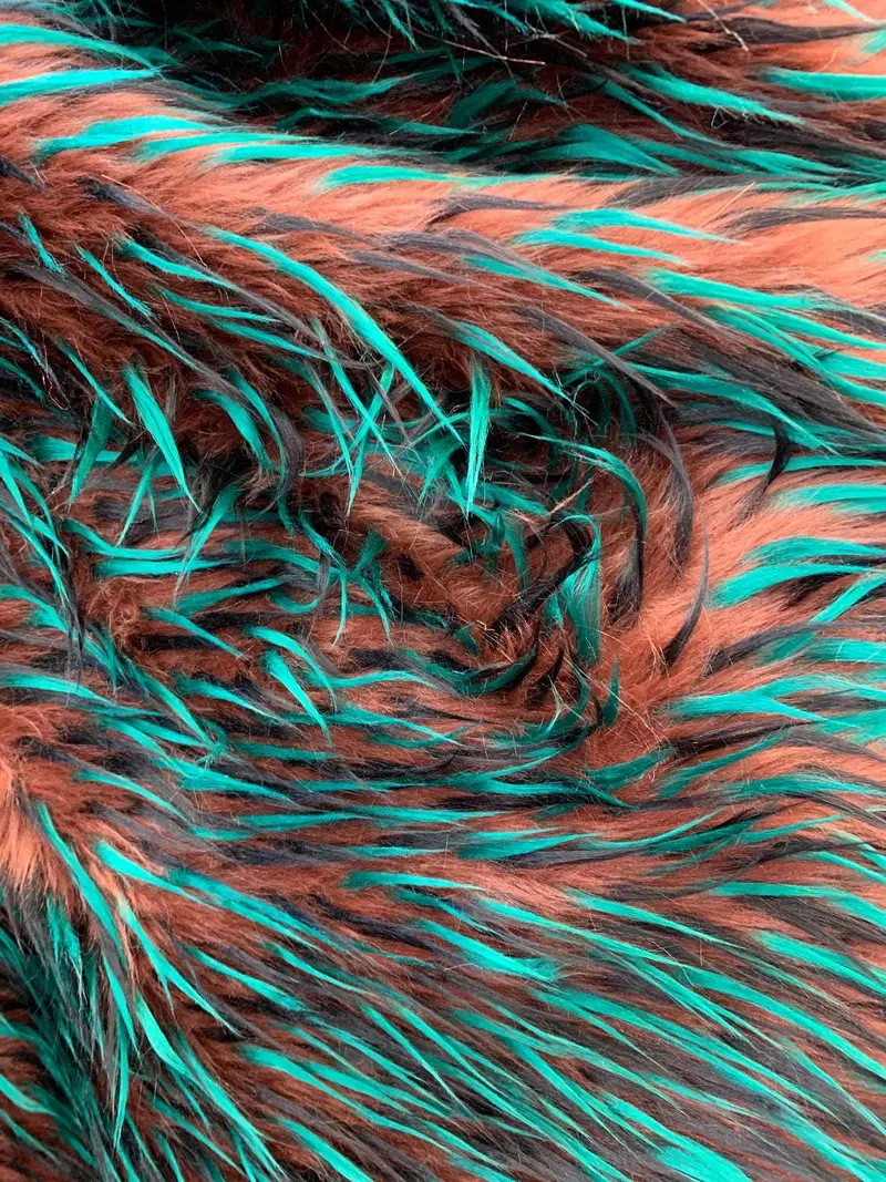 Multi-Tone Faux Fur: Green, Orange, And Black – 60" Wide 1