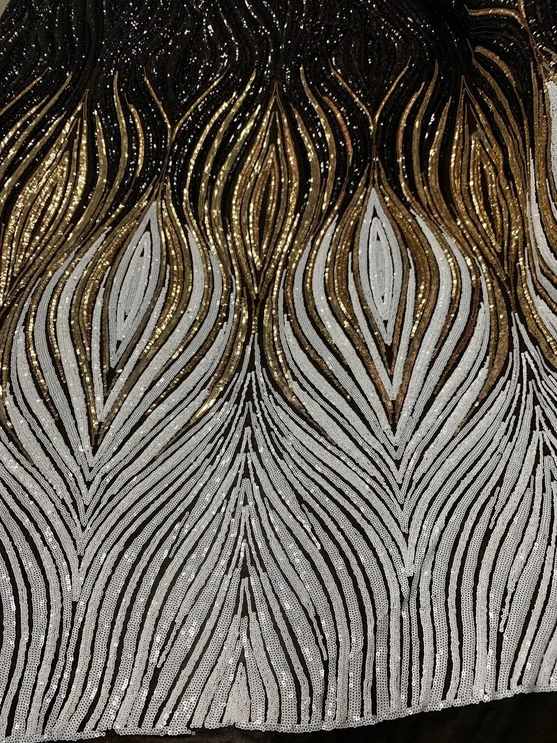 Multi-Tone Sequin Fabric – White, Navy, Black & Gold Stretch Base 1