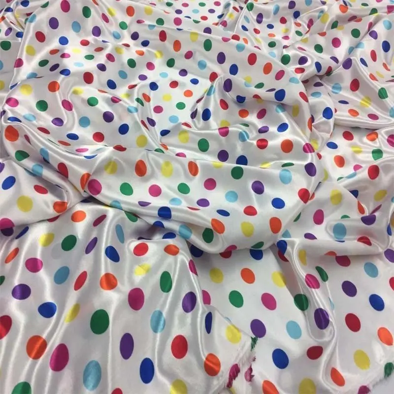 Multicolor Polka Dot Satin Fabric – Silky 0.5-Inch Dot Pattern 1