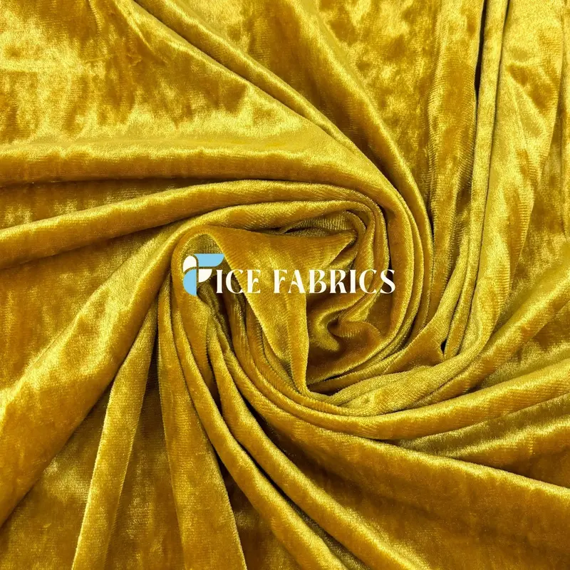 Mustard Gold Stretch Velvet Fabric | Crushed Texture & Flexibility 1