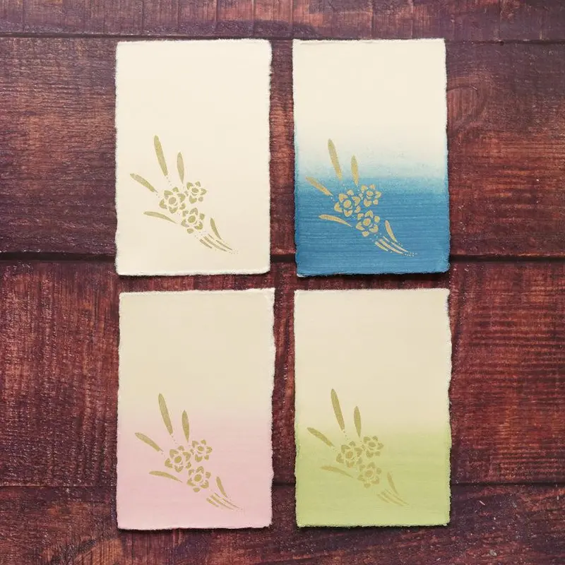 Narcissus-Inspired Postcard Set – Curated 4-Color Bundle (White, Blue, Pink, Green) | Karagen X Karakami 1