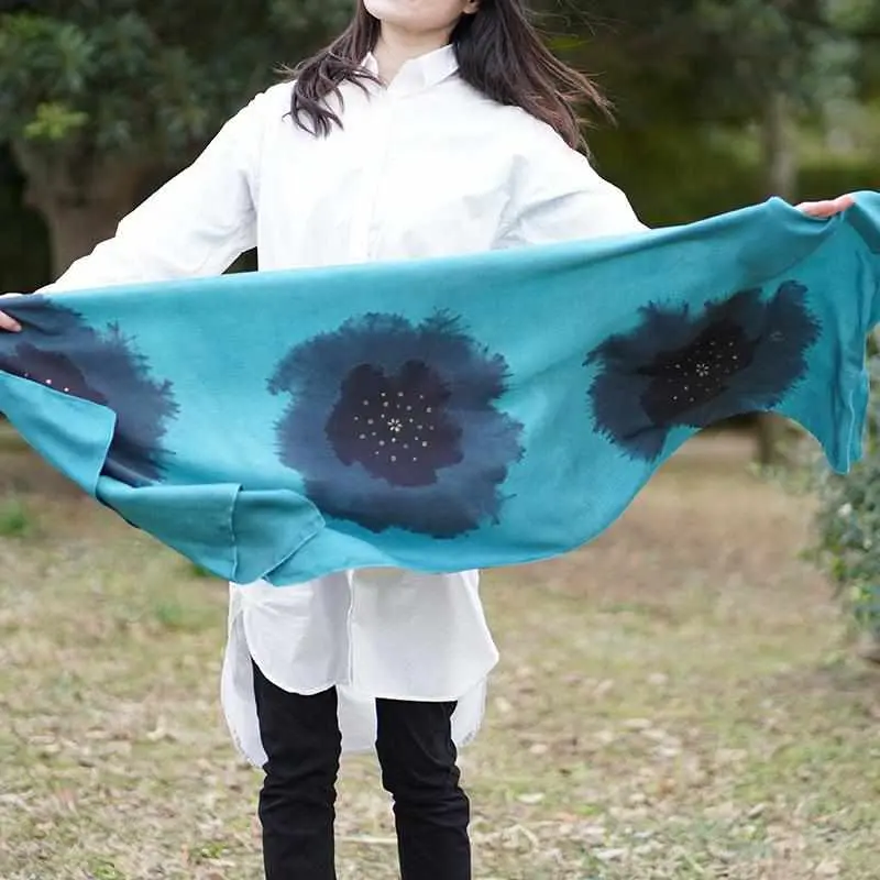 Nashi-Ji Mon Blue Hand-Tied Stole By Mikamo Sanroku Works 1